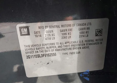 2015 Chevrolet Impala 1Lt from USA, damaged, VIN 2G1115SL3F9162556